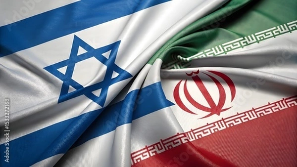 Fototapeta Israel vs Iran Flags, Israel and Iran A Complex History, Tense Relations, and the Path Towards Peaceful Resolution – Exploring the Geopolitical Dynamics and Future Prospects of the Middle East