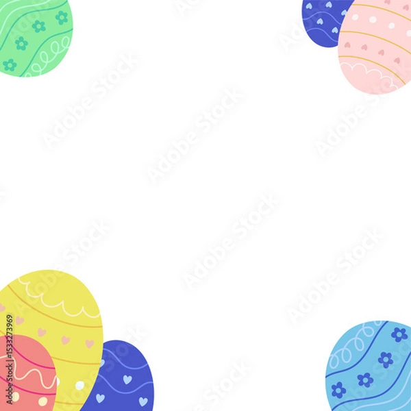 Fototapeta Decorative pastel Easter eggs are framing transparent background in flat design, copy space