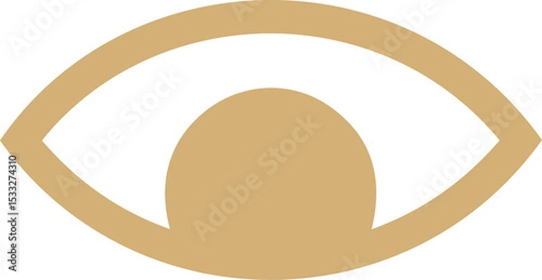 Fototapeta Flat golden eye icon is showing almond outline and half-circle pupil on transparent background