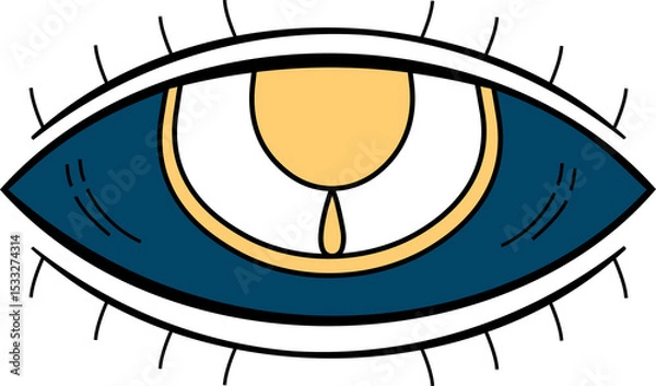 Fototapeta Stylized eye symbol is floating on transparent background showing dark-blue golden-yellow teardrop