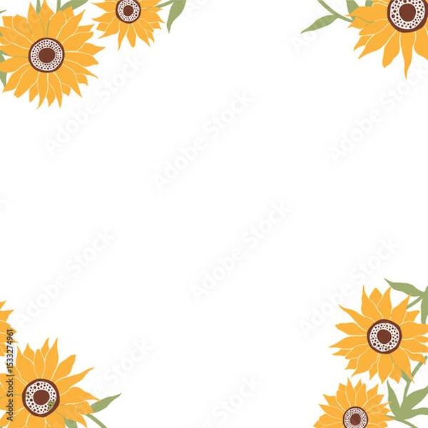 Fototapeta Sunflower blooms are forming decorative flat design border on transparent canvas, copy space