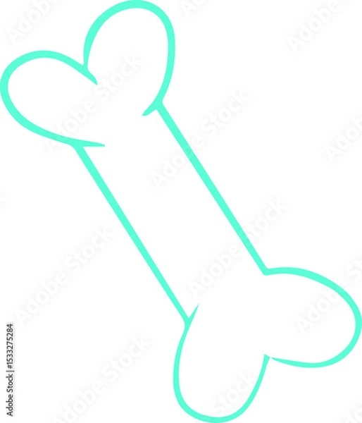 Obraz Stylized turquoise dog bone outline is floating diagonally on transparent background, flat design