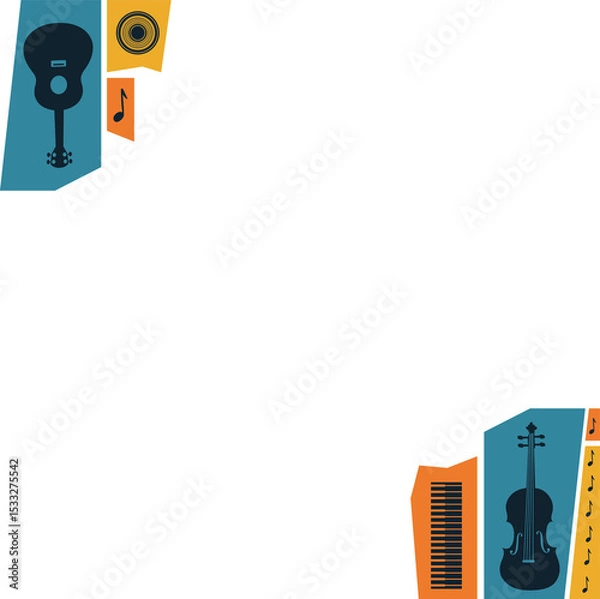 Fototapeta Flat design is showing instruments and notes in corners on transparent background, copy space
