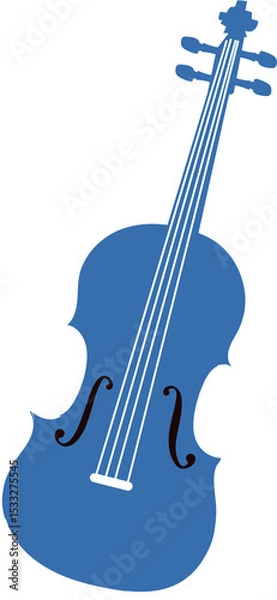 Fototapeta Flat vector design is showing blue violin with four strings, tuning pegs, transparent background