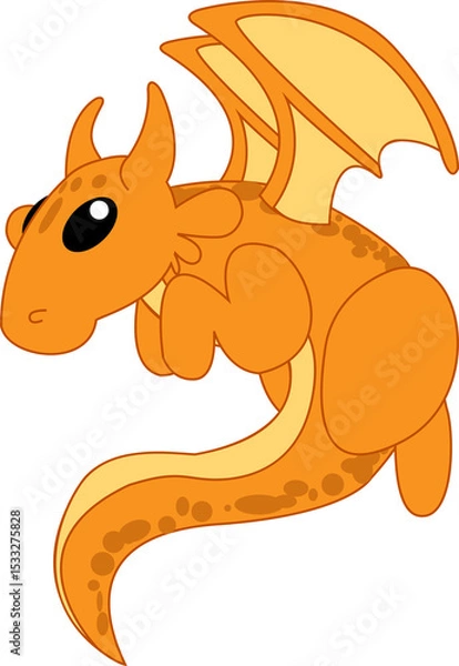 Obraz Flat illustration dragon is floating on transparent background with orange body, horns, wings