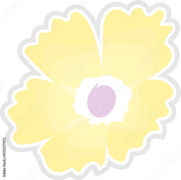 Fototapeta Flat yellow flower is floating over transparent background, showing white outline and purple core