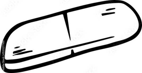 Fototapeta Flat pill showing two-tone white gray design with black outline, hatches on transparent background