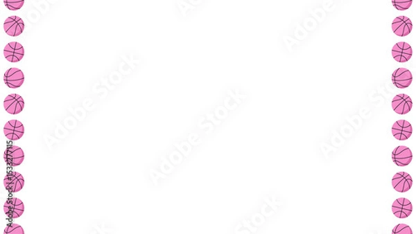 Fototapeta Pink basketball icons are lining flat design border on transparent background, copy space