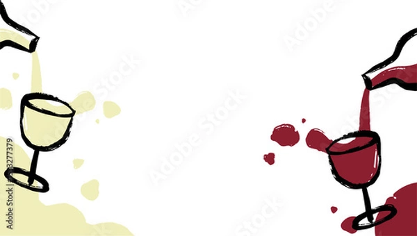 Obraz Two wine bottles are pouring white and red wine into glasses flat design on transparent background