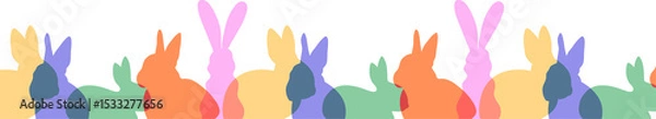 Fototapeta Vector pattern is featuring overlapping pastel bunny shapes on transparent backdrop, copy space
