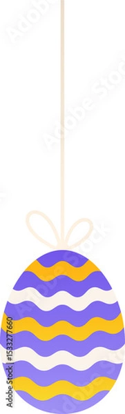 Fototapeta Egg ornament is hanging by thin string forming bow knot in flat design, transparent background