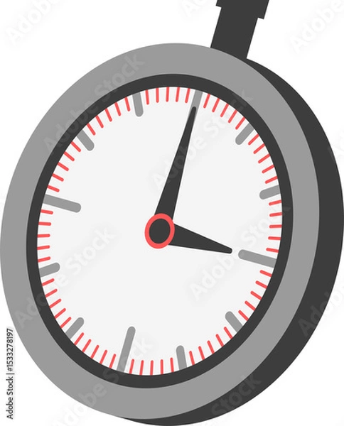 Fototapeta Flat stopwatch design is floating on transparent background with grey case, black hands, copy space
