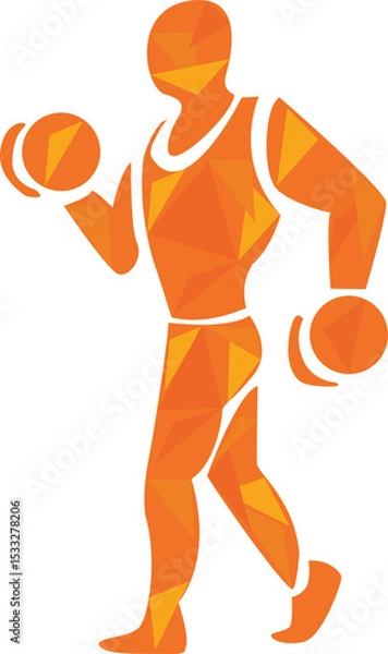 Obraz Low-poly stylized athletic figure is juggling two geometric spheres on transparent background