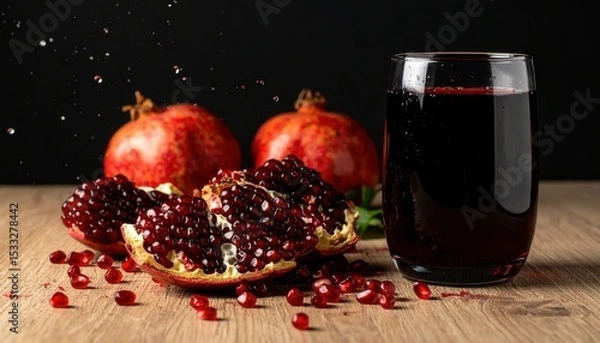 Fototapeta A Still Life of Fresh Pomegranates and Juice