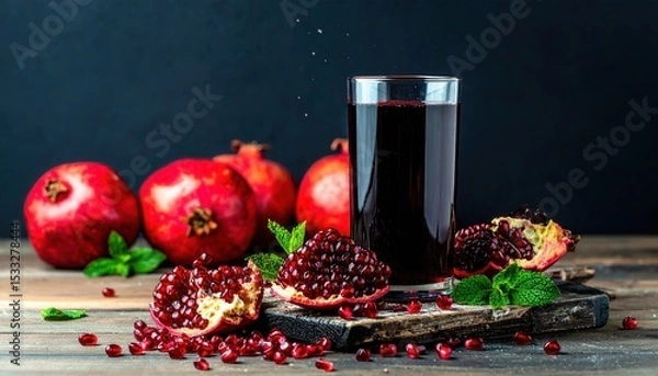 Fototapeta Still Life Composition Featuring Pomegranates and Fresh Juice
