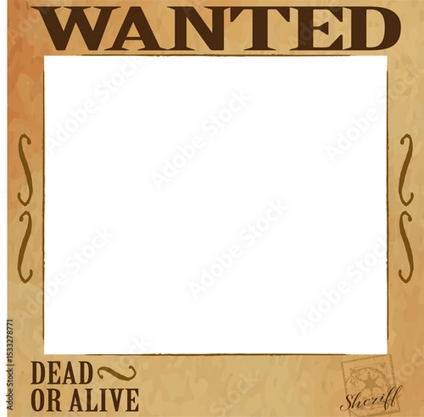 Obraz Wanted poster is featuring flat design with blank portrait, sheriff badge on transparent background
