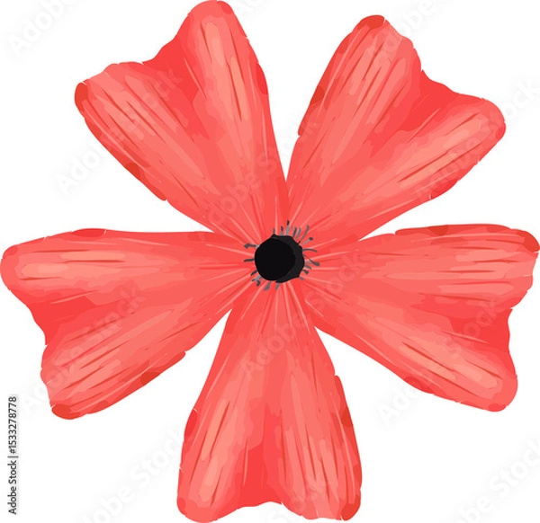 Obraz Stylized red poppy bloom showing six brushstroke petals with dark center on transparent background