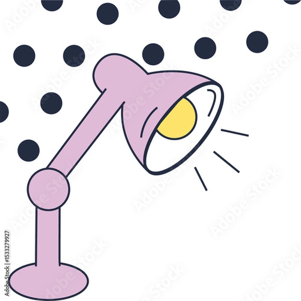 Fototapeta Vector showing lavender lamp casting yellow rays with navy dots on transparent canvas, copy space