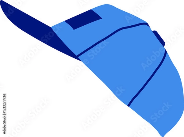 Fototapeta Flat design blue baseball cap is resting on transparent backdrop showing dark blue brim, seam lines