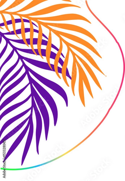 Obraz Featuring vector orange and purple palm fronds on transparent backdrop with curving gradient line
