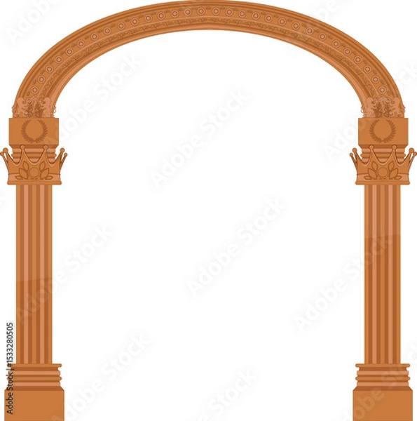 Obraz Semicircular arch is showing flat fluted columns, wreaths and capitals on transparent backdrop