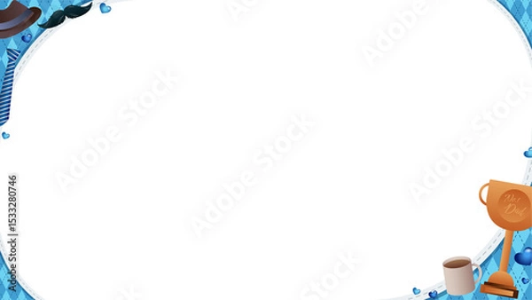 Fototapeta Flat Father's Day frame showing hat moustache tie trophy cup on transparent background, copy space