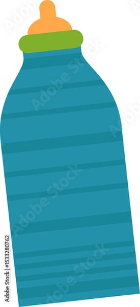 Obraz Flat baby bottle showing teal stripes, green ring, orange cap on transparent background, copy space