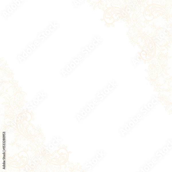 Fototapeta Displaying ivory lace filigree corners floral motifs crosshatch, transparent background, copy space