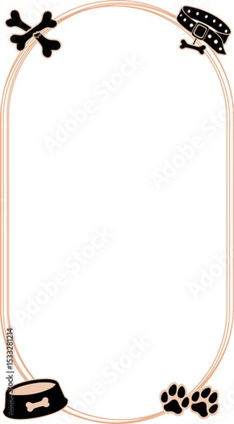 Obraz Dog-themed frame is appearing flat on clear canvas with bone icons, collar charm, feeding bowl