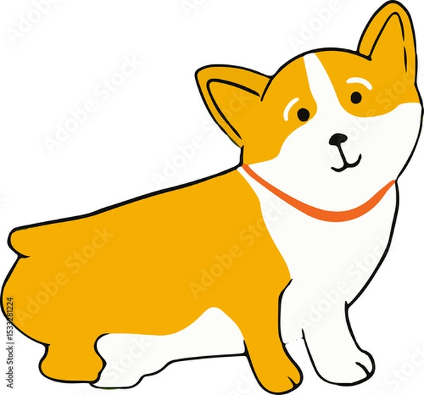Obraz Stylized cartoon corgi dog is in profile showing orange collar in flat style transparent background