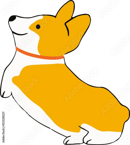 Obraz Stylized cartoon corgi dog is sitting in profile on transparent background, showing orange collar