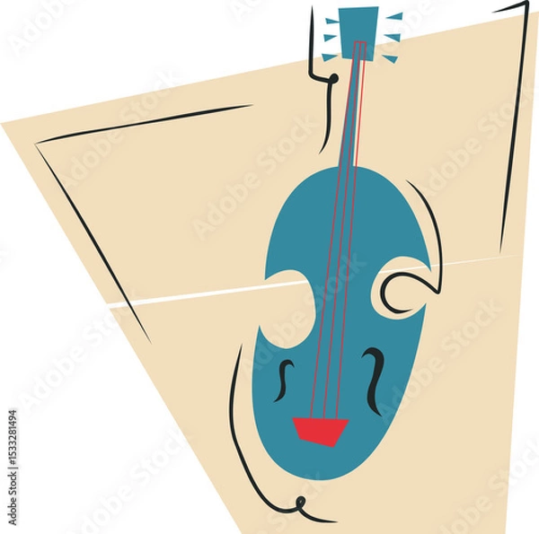 Fototapeta Stylized string instrument is floating on transparent background with red strings in flat design