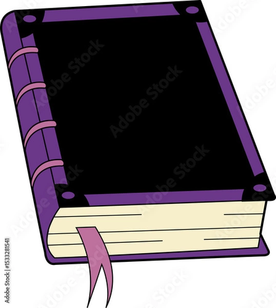 Fototapeta Flat vector purple book showing pink ribbon bookmark and raised spine bands, transparent background