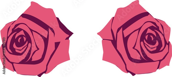 Fototapeta Displaying pair of pink roses overlapping geometric petals in flat vector on transparent background