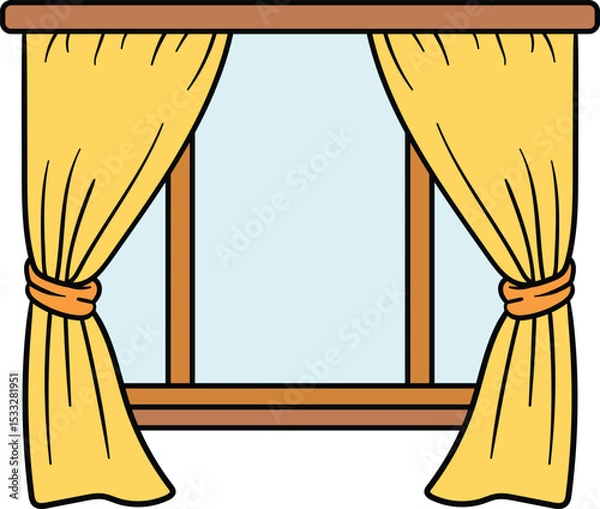 Fototapeta Window with yellow curtains open wide illustration