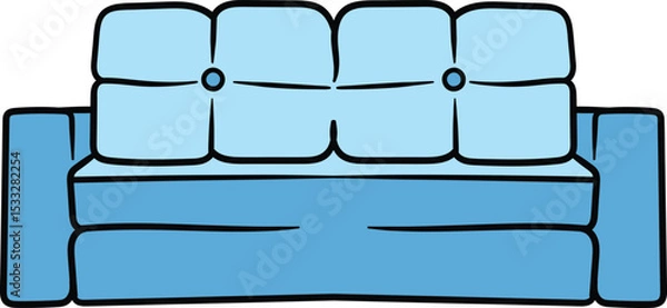 Fototapeta Blue soft sofa with buttoned cushions illustration