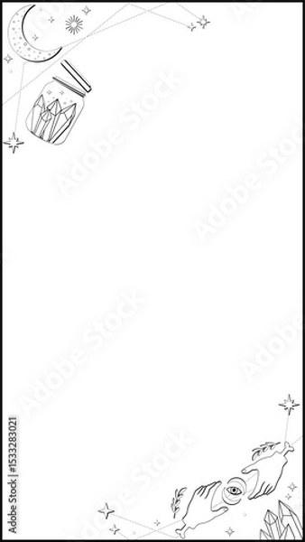 Obraz Celestial motifs depicting jar of crystals and hands exchanging orb, transparent background