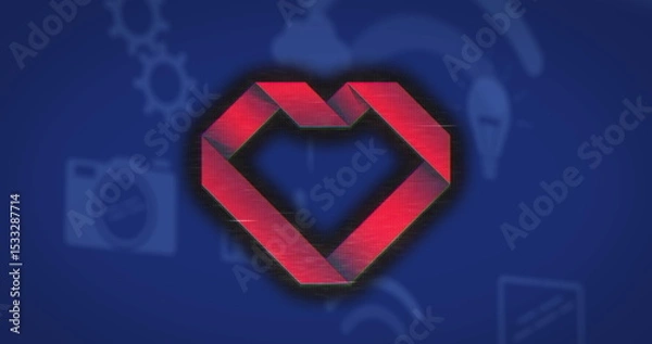 Obraz Displaying red heart emblem floating on blue canvas, with gear camera bulb wireless signal icons
