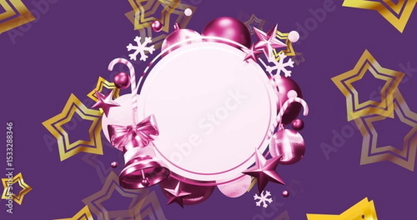 Obraz Blank circular label sitting in illustration with festive ornaments and snowflake accents