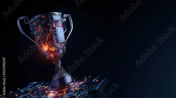 Fototapeta A trophy made of electronic components is lit up with bright colors