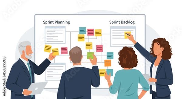 Obraz Agile Project Management Teamwork, Planning, and Sprint Backlog Collaboration
