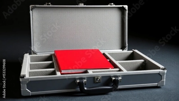 Fototapeta black suitcase with red ribbon