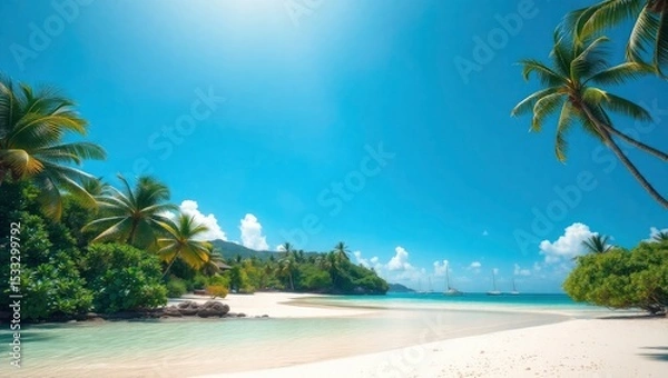 Fototapeta tropical beach with palm trees