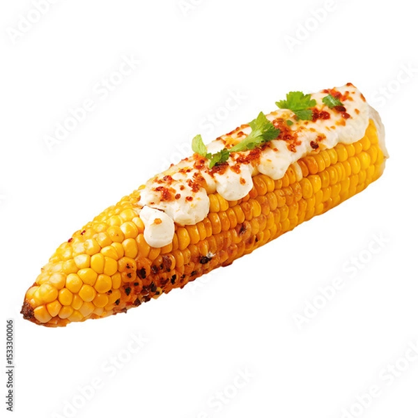 Fototapeta Top view of Mexican food Mexican Street Corn Elote isolated on a white transparent background