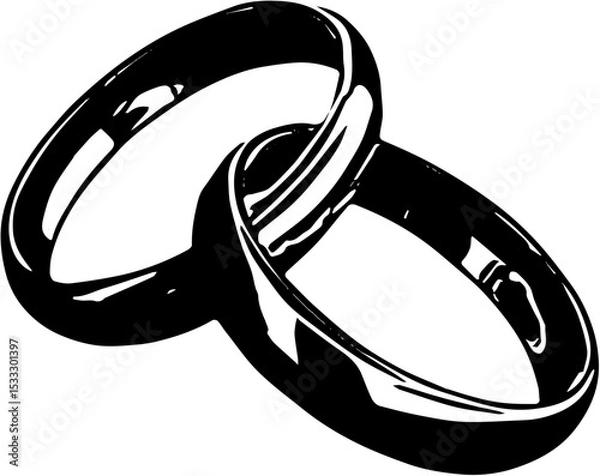 Obraz vector illustration of an abstract black and white,weeding rings vintage engraving hand drawn illustration vector,Classic black and white sketch of interlocking wedding rings on white background