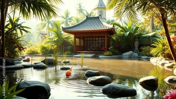 Fototapeta pavilion in the garden of the temple