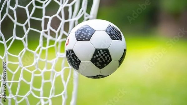 Fototapeta Soccer ball entering a goal net