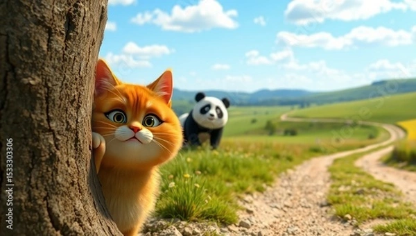 Fototapeta cat and panda