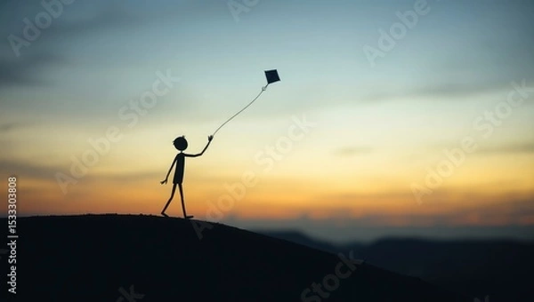 Fototapeta silhouette of a man on a mountain