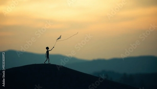 Fototapeta silhouette of a man on the top of the mountain